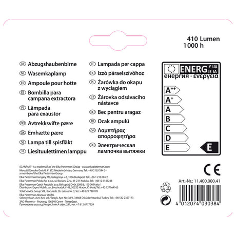Scanpart afzuigkaplamp e14 40w t25 2-pa