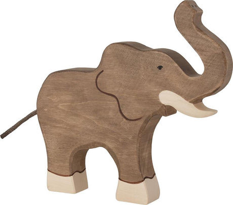 Holztiger olifant, slurf omhoog. 18 cm.
