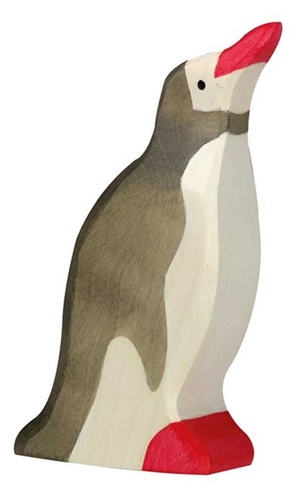 Holztiger pinguïn, kop omhoog. 5 cm.