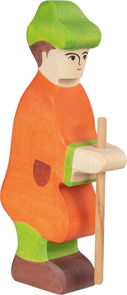 Holztiger herder met staf. 13 cm.