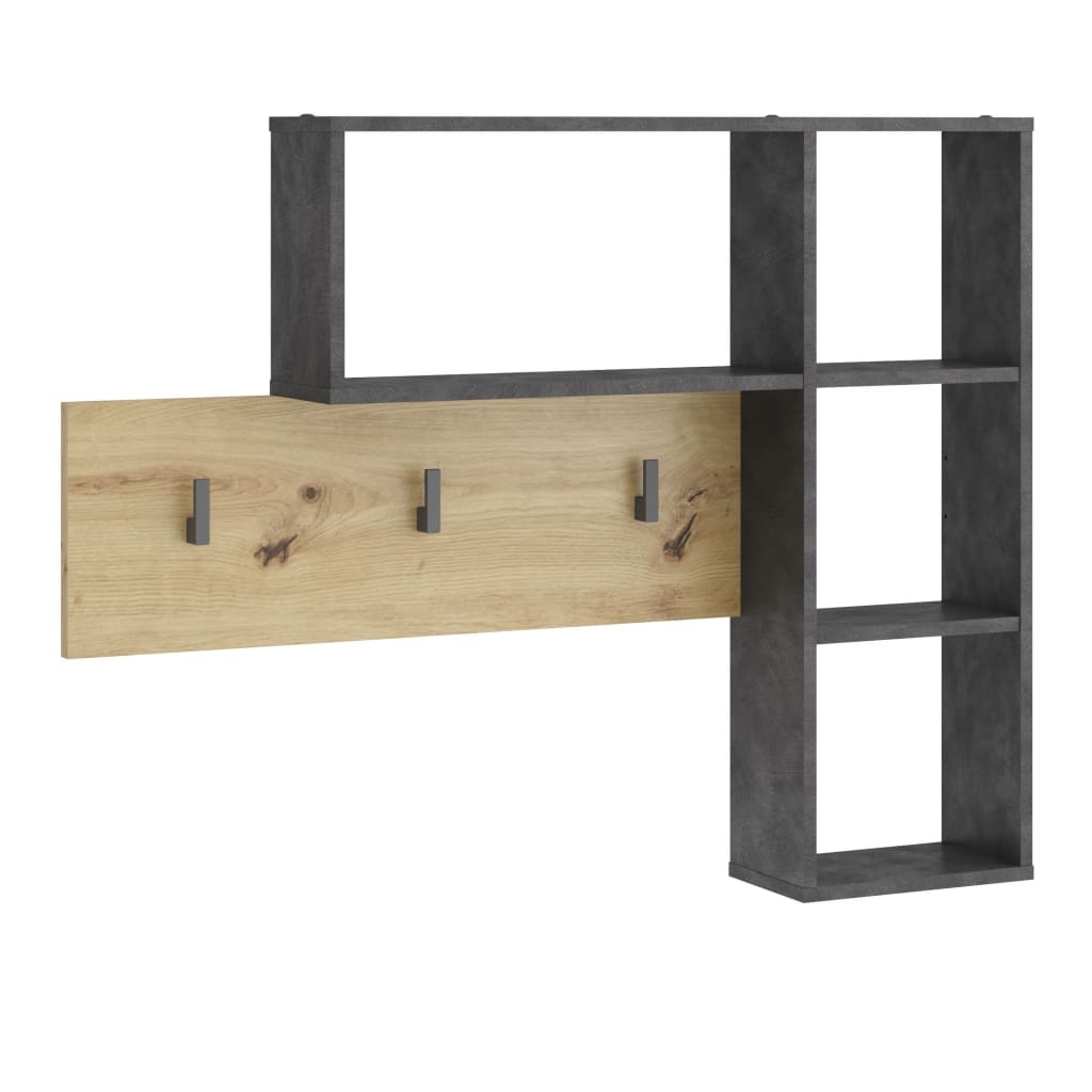 Fmd fmd Mauer Mantel Rack mat 4 oppene Kompartimenter vun Anthracit an Oak faarweg