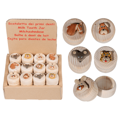 Dsp houten melktandendoosje. 5 assortie. | 12 stuks