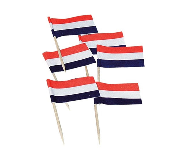 Haza cocktailprikkers vlag 7cm 5 pak a 50st.rood-wit-blauw