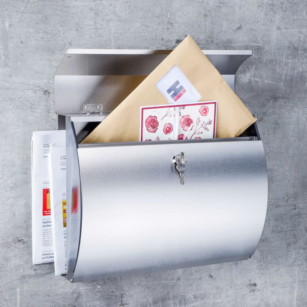 Hi hi letterbox with newspaper holder 38x13.3x30.4 cm stainless steel