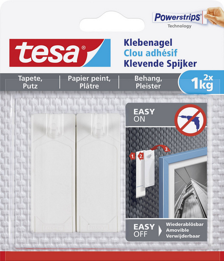 Tesa klevende spijker gevoelige oppervlakken 1kg - 2 stuks