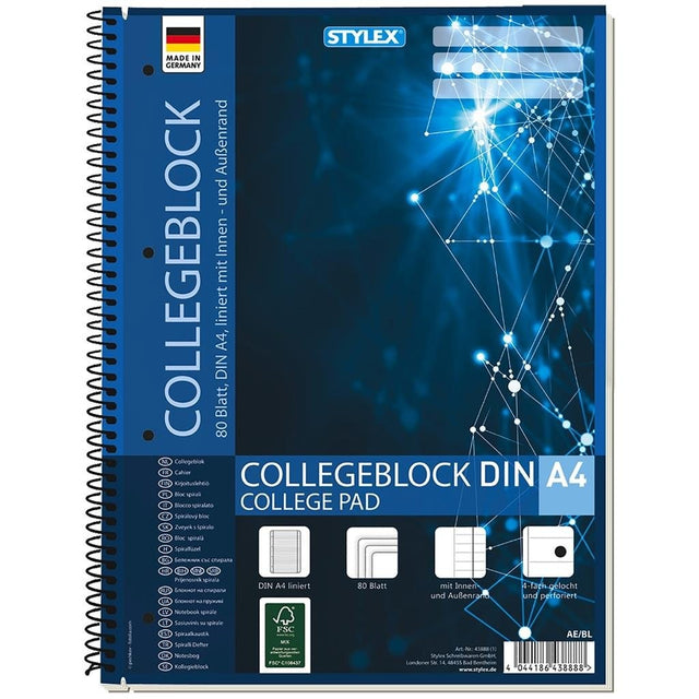 Stylex a4 collegeblok met lijnen 80 bladen