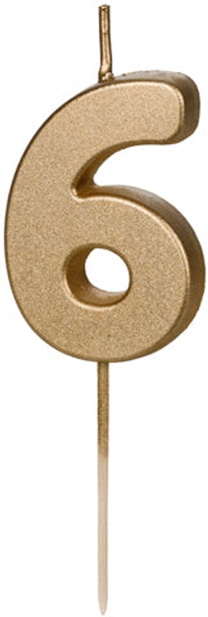 Partydeco gouden cijfer 6 verjaardagskaars 4,5 cm