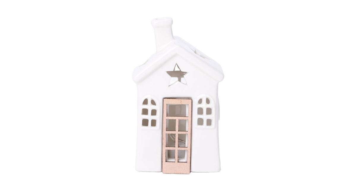 Table deco house w led 8x6x13cm natural white
