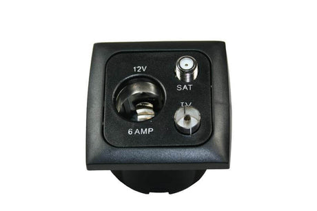 C-line 12 volt contactdoos met antenne en satelliet aansluiting met opal afdekraam zwart - verpakt