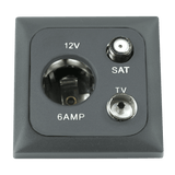 C-line 12 volt contactdoos met antenne en satelliet aansluiting met opal afdekraam antraciet - zonder verkoopverpakking