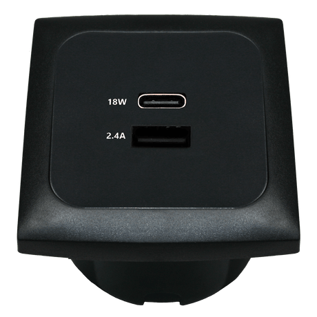 C-line usb laadcontactdoos met usb-a en usb-c met opal afdekraam zwart - zonder verkoopverpakking