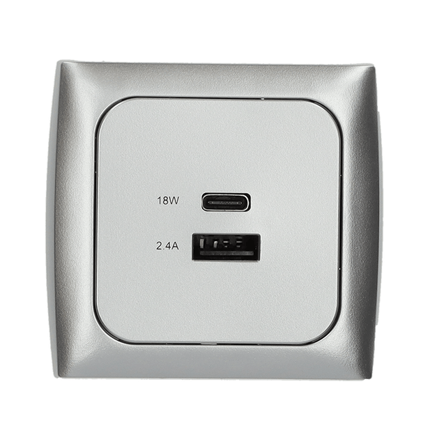 C-line usb laadcontactdoos met usb-a en usb-c met opal afdekraam zilver