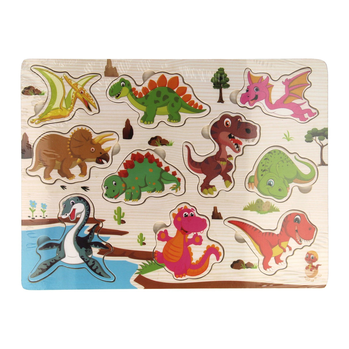 Wooden stud puzzle Dino, 10st.