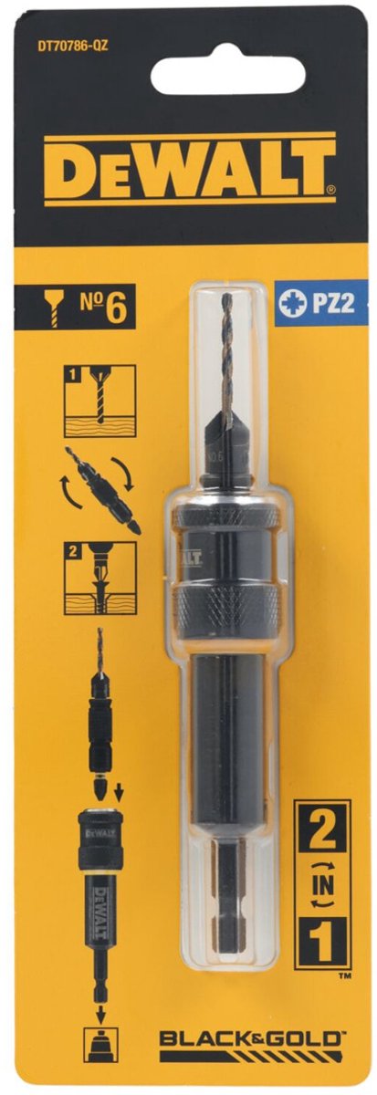 Dewalt pz2 drive: voorboor, verzinkboor nr.6 + schroefbit + houder - flip - dt70786