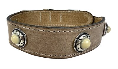 Sazzz Collar Dog Boho Treasure Stone Beige de cuero vintage