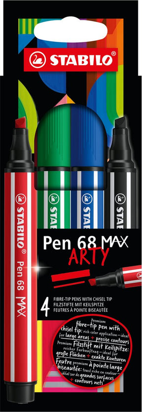 Stabilo pen 68 max arty - viltstift met dikke beitelpunt - set 4 stuks