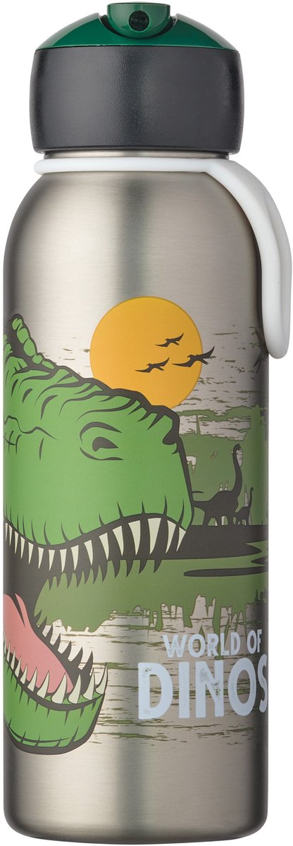 Mepal isoleerfles flip-up campus - 350 ml - 12 uur koud 4 uur warm - drinkfles met rietje voor kinderen - dino