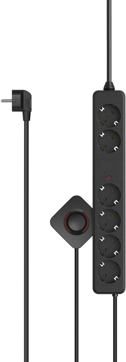 Hama stekkerdoos - 6-voudig - 3m kabel - met voetschakelaar - zwart