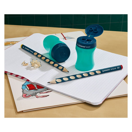 Stabilo easysharpener - 3 in 1 puntenslijper - links - petrol