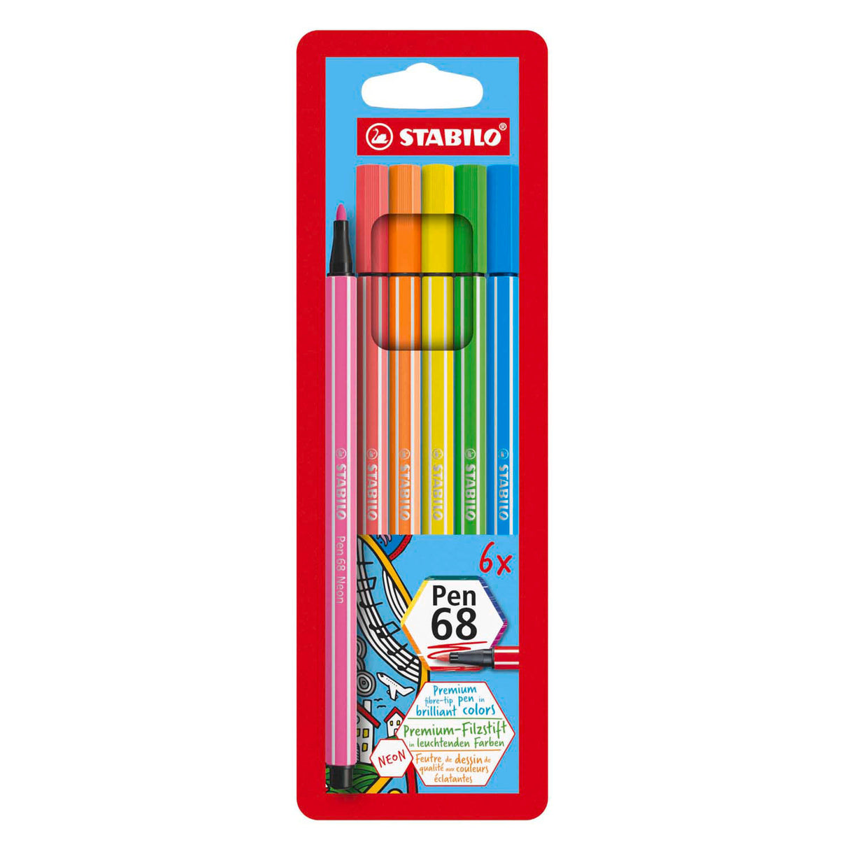 Stabilo Pen 68 - 6 fluorescerende farver