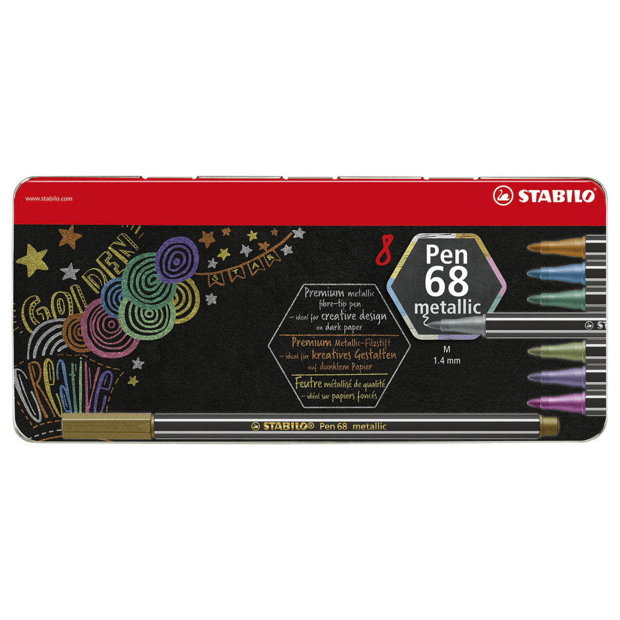 Stabilo Pen 68 Metallic Metall Box Filz -Tip Stifte, 8..