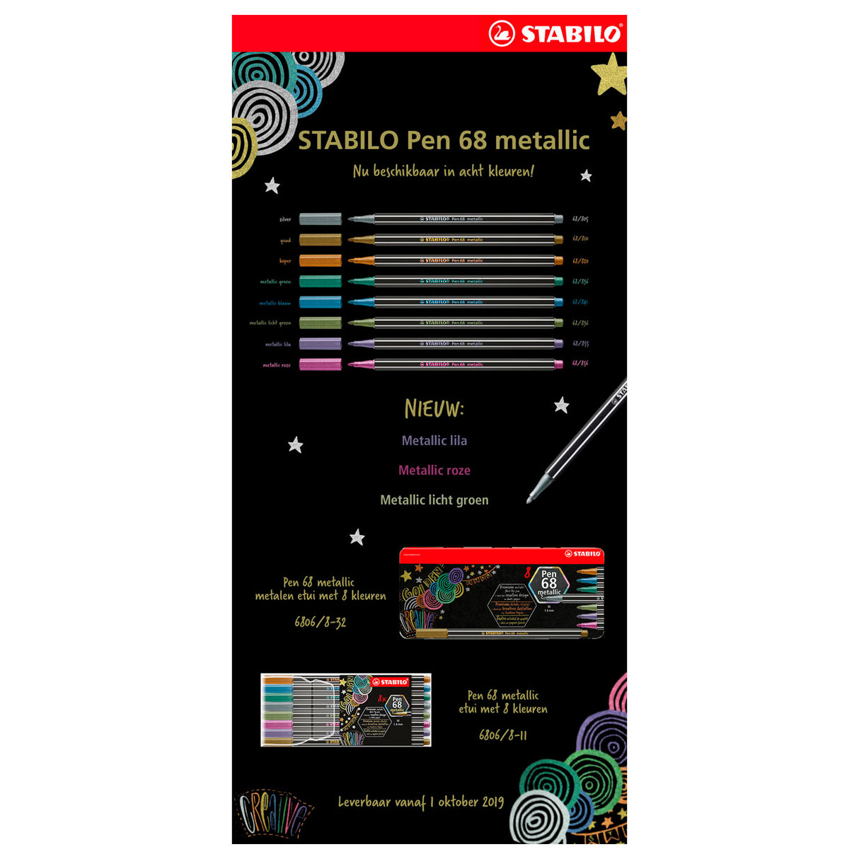 Stabilo Pen 68 Metallic Metall Box Filz -Tip Stifte, 8..