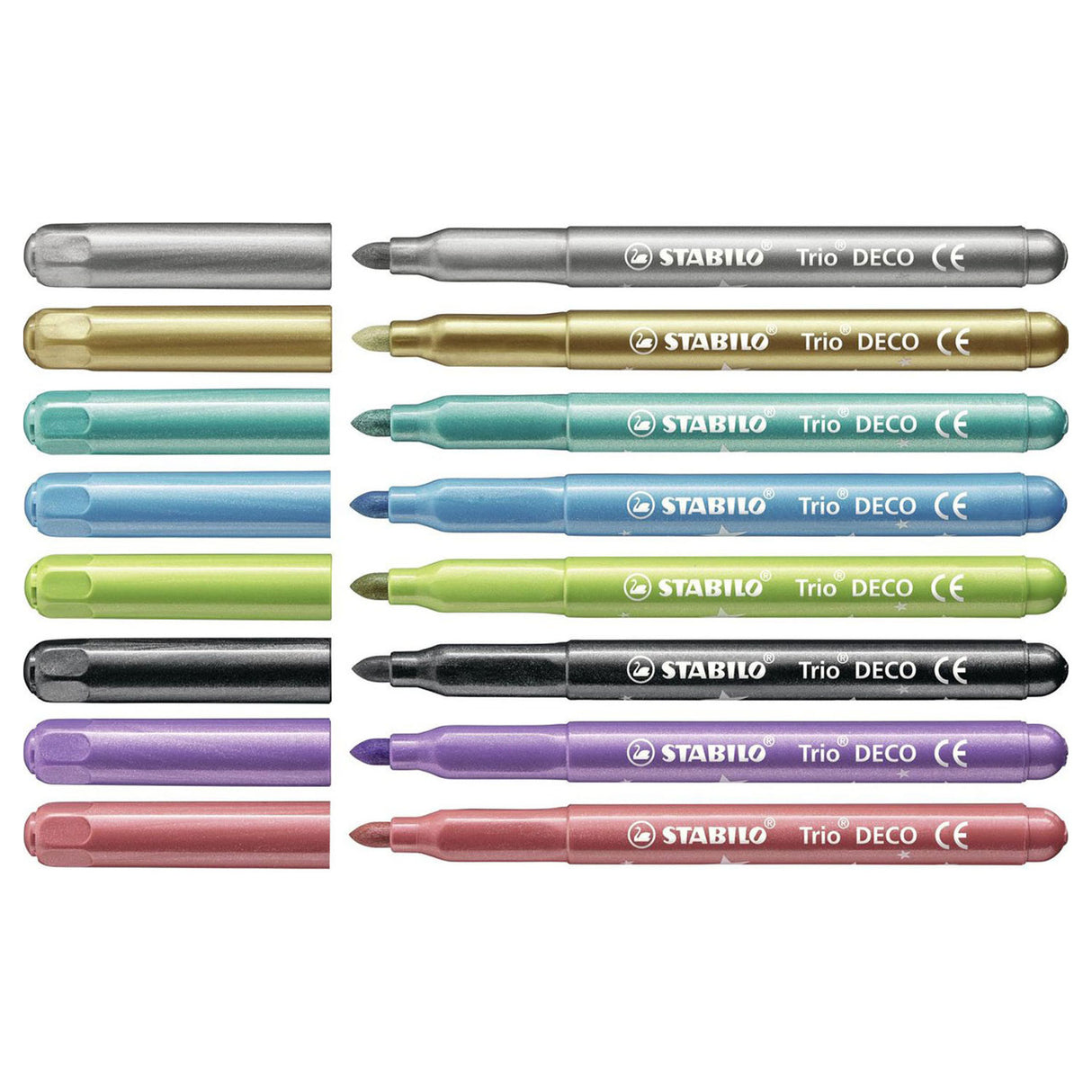 Stabilo trio deco - metallic viltstift - met extra dikke punt 3,0 mm - etui met 8 kleuren