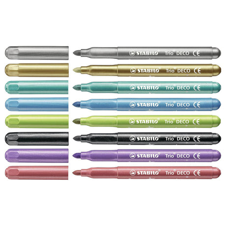 Stabilo trio deco - metallic viltstift - met extra dikke punt 3,0 mm - etui met 8 kleuren