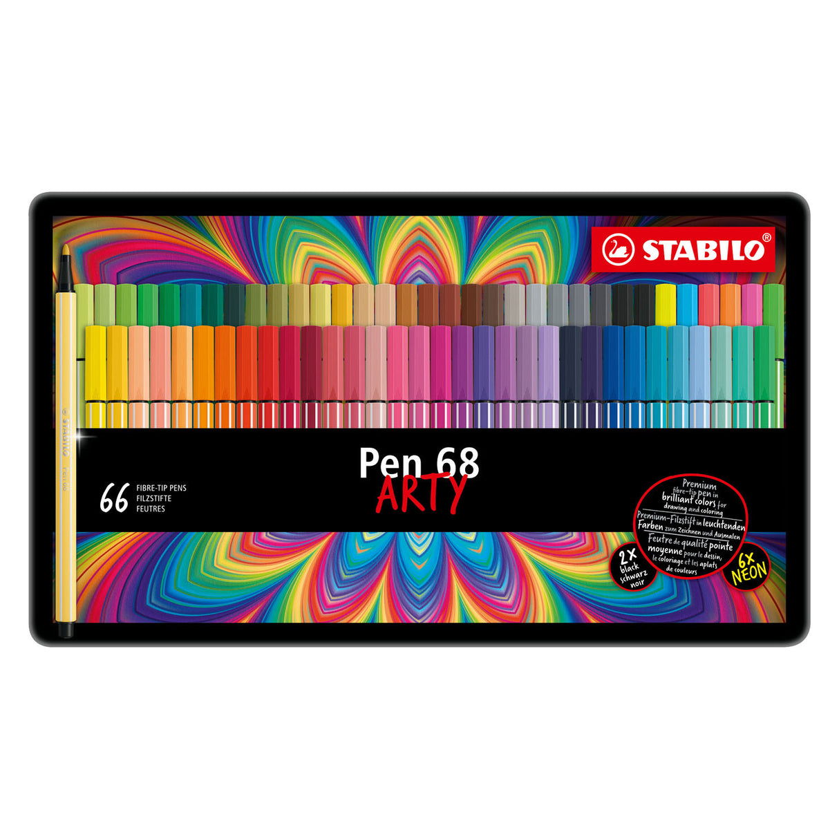 Stabilo Pen 68 Arty Metal Box Felt -Tip stylos, 66st.