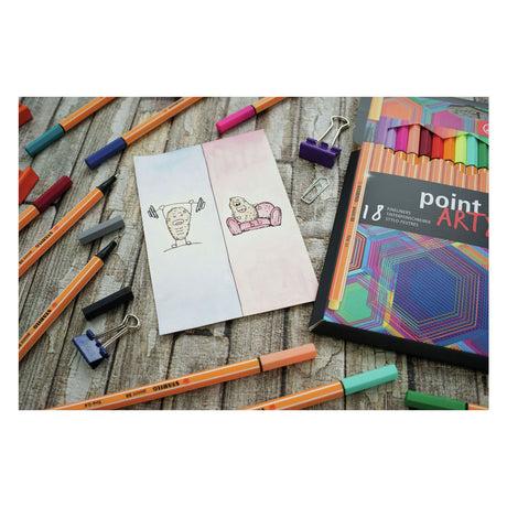 Stabilo point 88 - premium fineliner - fine 0,4 mm - metalen etui met 66 stuks - met 65 verschillende kleuren