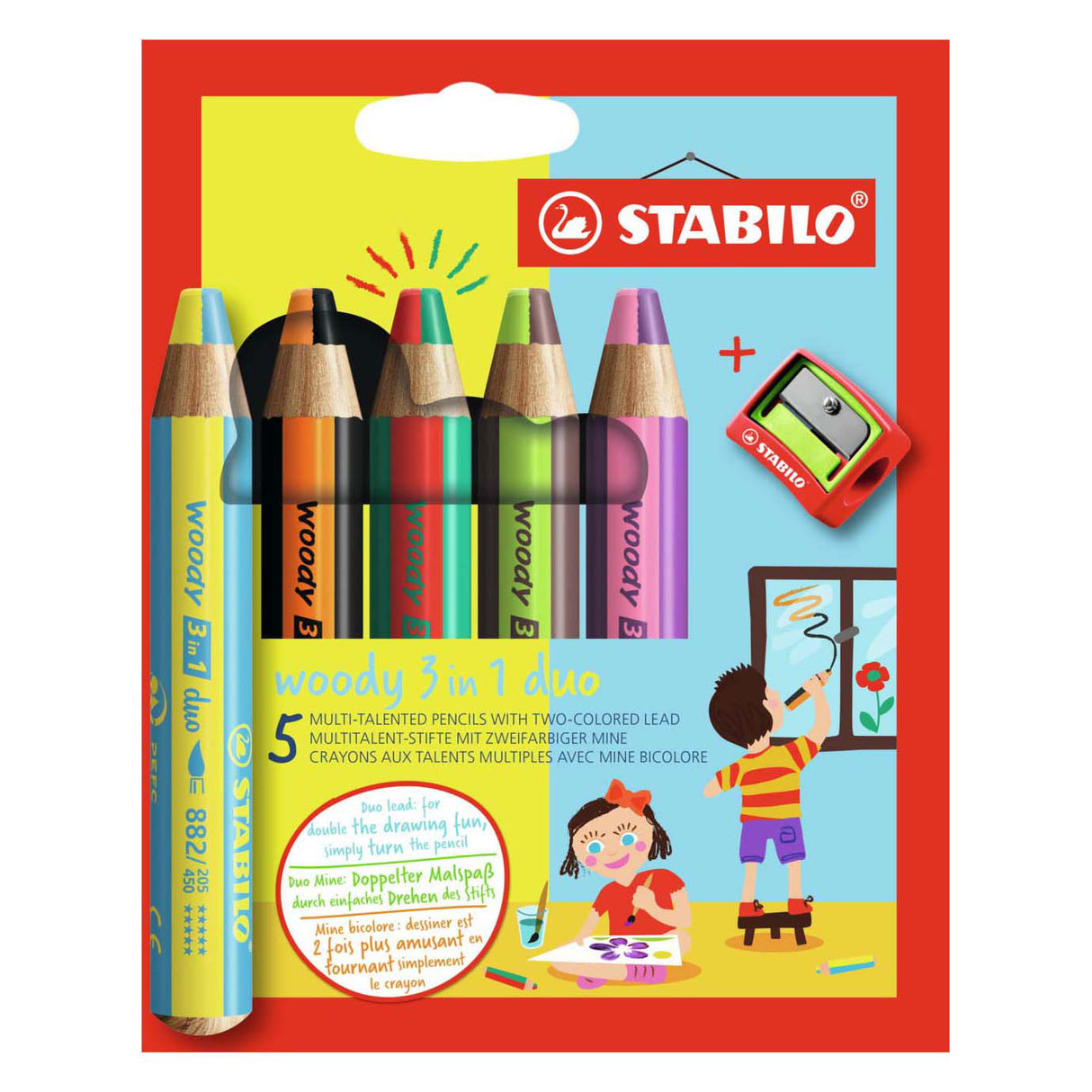 Stabilo Woody 3in1 Duo med en blyertspennare, 6dlg.