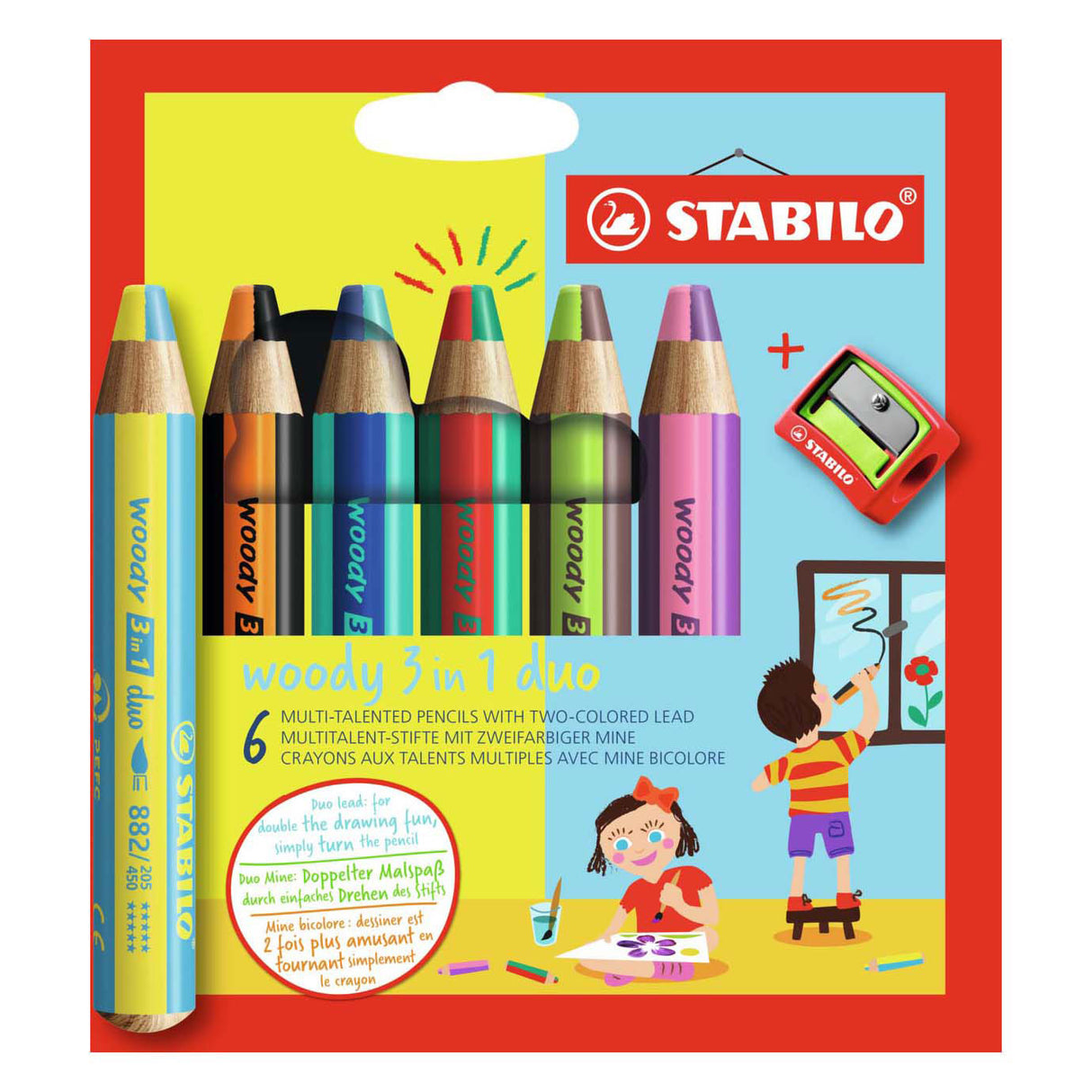 Stabilo Woody 3in1 Duo mat engem Bleistift Sharter, 7Dlg.