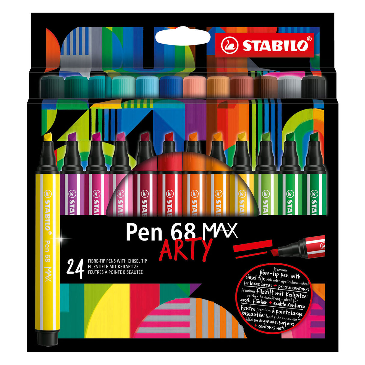 Stabilo Pen 68 Max Arty Filz -Tip -Stift mit dickem Meißel Peak 24 Farben