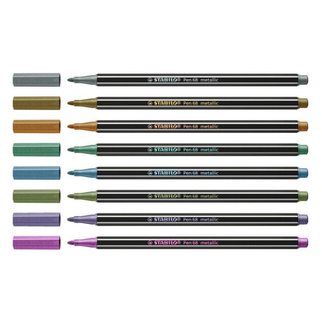 Stabilo pen 68 metallic viltstiften in metalen doos - 8dlg.