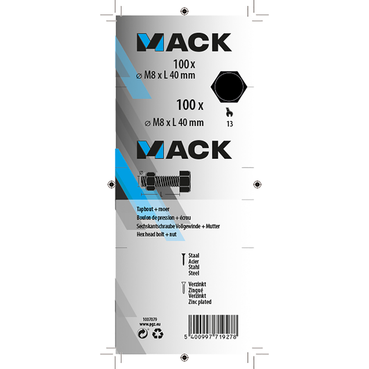 Mack 1007079 - tapbout + moer verzinkt 100 st 8 x 40 mm | 2 stuks