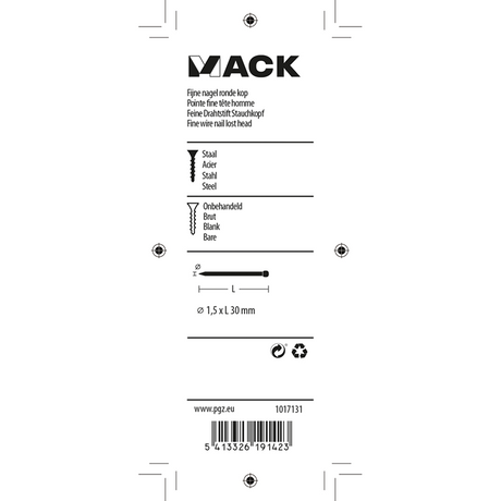 Mack 1017131 - fijne nagel ronde kop 85 gr 1,5 x 30 mm | 5 stuks