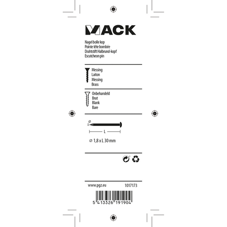 Mack 1017173 - nagel bolle kop messing 20 gr 1,8 x 30 mm | 10 stuks