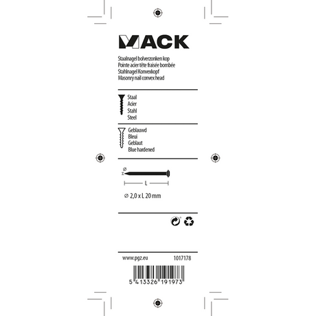 Mack 1017178 - staalnagel bvk staal geblauwd 40 gr 2,0 x 20 mm | 10 stuks