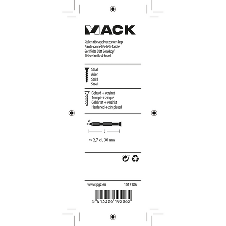 Mack 1017186 - stalen ribnagel vk st.gehard + verz.20 st 2,7 x 30 mm | 10 stuks