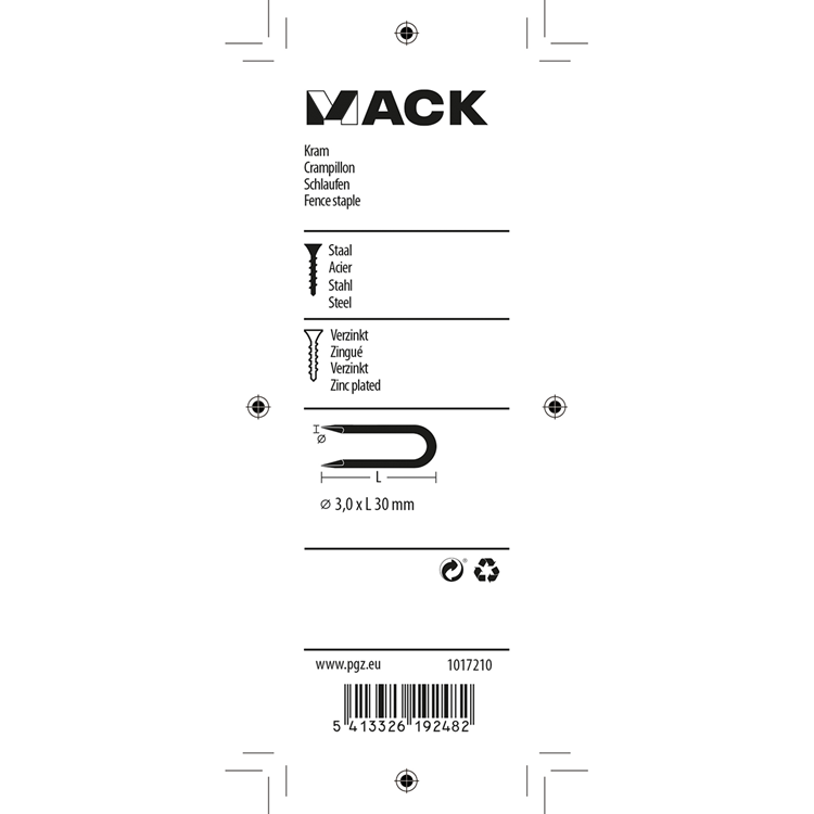 Mack 1017210 - kram staal verzinkt 100 gr 3,0 x 30 mm | 5 stuks