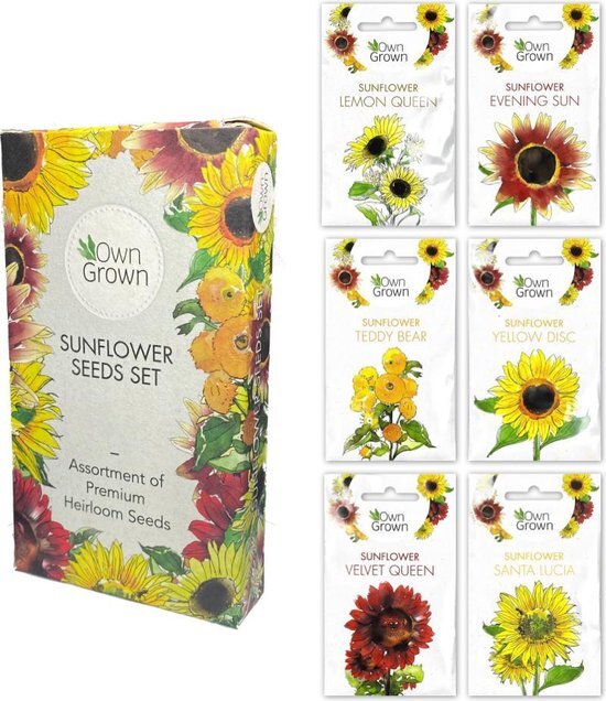 Owngrown Owngrown Sunflowing seeds Set 6 different types of sunflowers for indoors, garden and balcony eco-friendly packaging