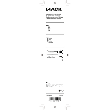 Mack 1017317 - spaanplschr.vzkop-zelfb. geelverz. 5 st 5,0 x 90 mm | 5 stuks
