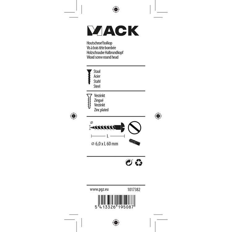 Mack 1017382 - houtschroef bolkop staal verzinkt 4 st 6,0 x 60 mm | 10 stuks