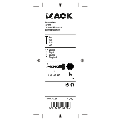Mack 1017403 - houtdraadbout staal verzinkt 11 st 6 x 35 mm | 10 stuks