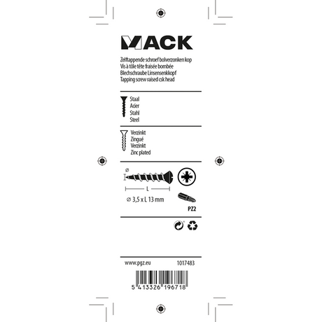 Mack 1017483 - zelftappende schroef bvk verz.30 st 3,5 x 13 mm | 10 stuks