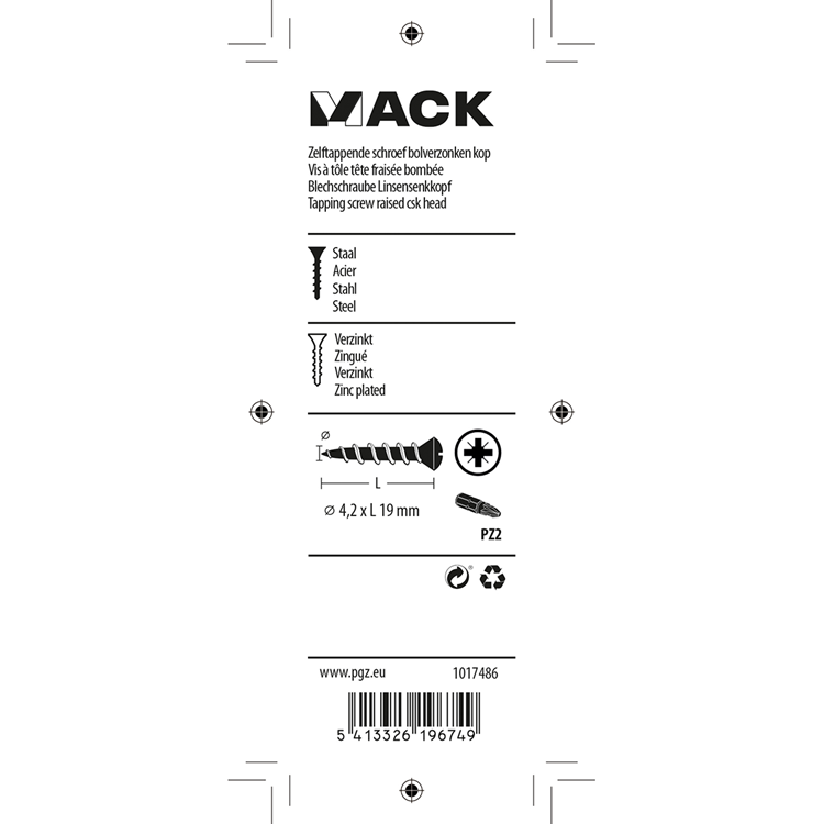 Mack 1017486 - zelftappende schroef bvk verz.18 st 4,2 x 19 mm | 10 stuks