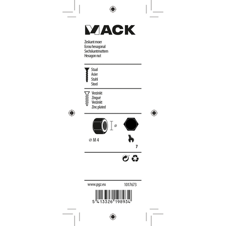 Mack 1017673 - zeskant moer staal verzinkt 50 st m 4 | 10 stuks