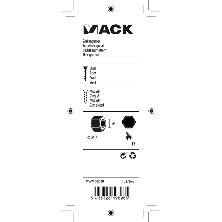 Mack 1017676 - zeskant moer staal verzinkt 20 st m 7 | 10 stuks