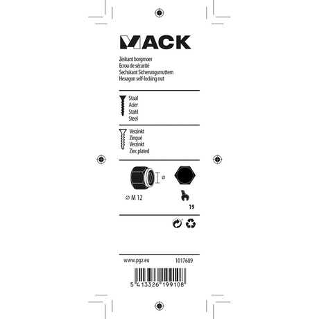 Mack 1017689 - zeskant borgmoer staal verzinkt 4 st m12 | 10 stuks