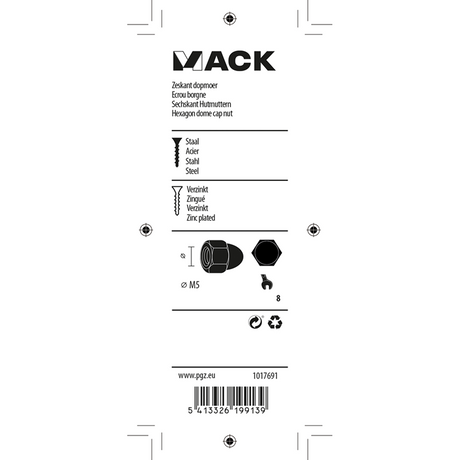 Mack 1017691 - zeskant dopmoer staal verzinkt8 st m5 | 10 stuks